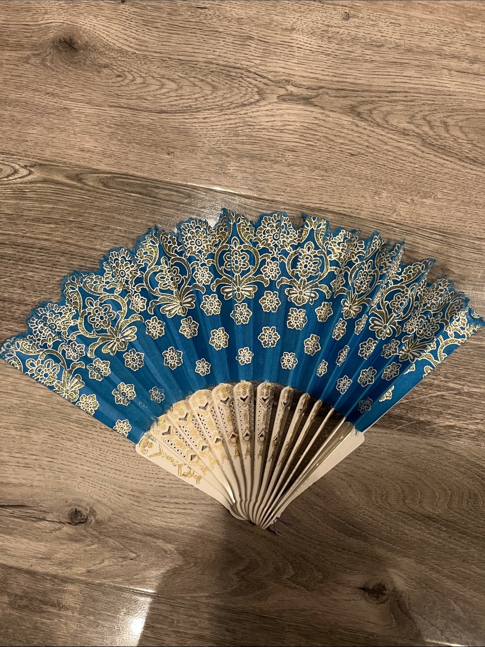 Decorative Blue and Gold Folding Hand Fan - Elegant Home Accent
